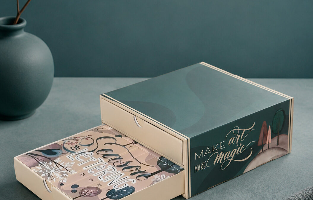 Verpackungsdesign Adventskalender mit Illustration und Lettering